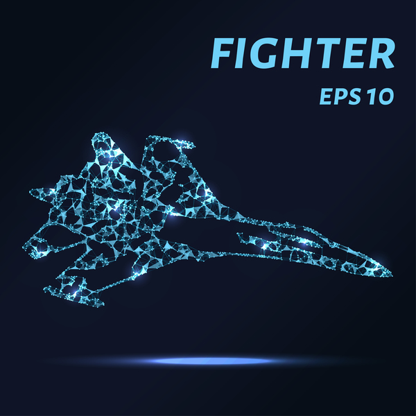 Fighter with points lines 3D vector