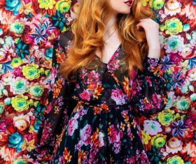 Floral skirt woman Stock Photo