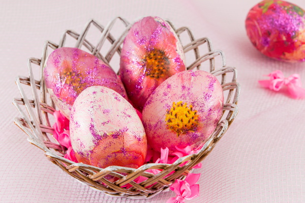Flower basket decorated pink egg Stock Photo