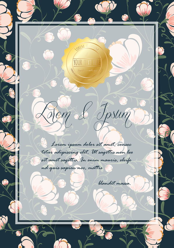 Flower invitation wedding card vector 02