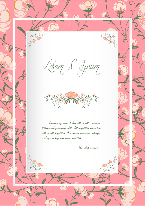 Flower invitation wedding card vector 03