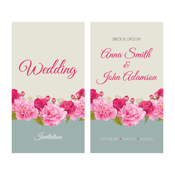 Flower wedding invitation card retro vector 03
