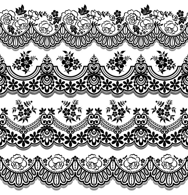 Flower with lace borders black vector 01