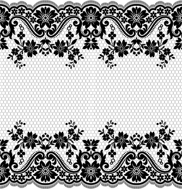 Flower with lace borders black vector 02