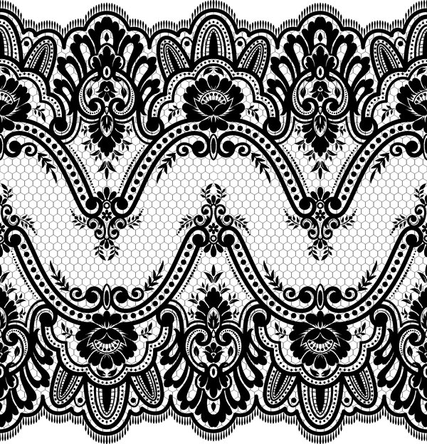 Flower with lace borders black vector 04