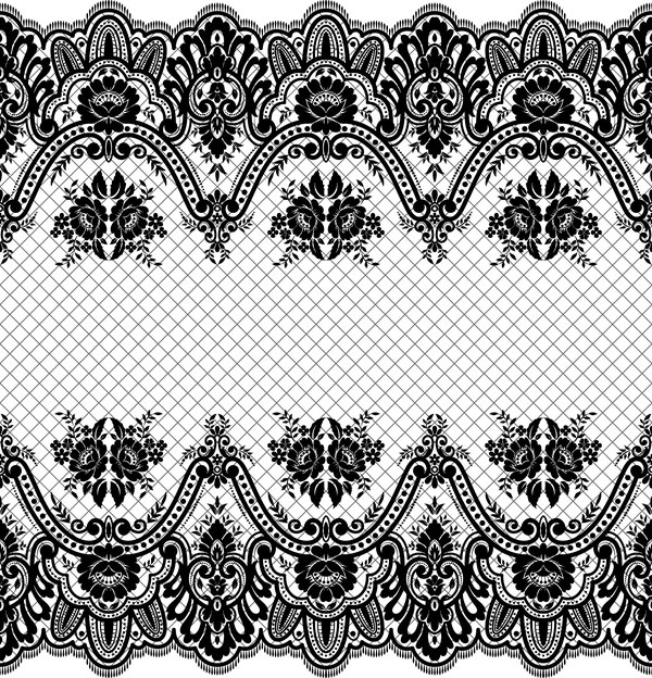Flower with lace borders black vector 05