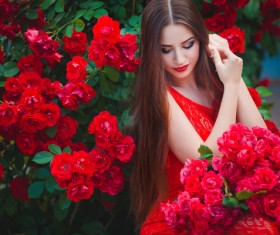 Flowers and leaves beautiful girl Stock Photo