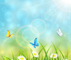 Flying butterflies on blue summer background vector