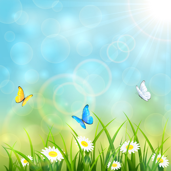 Flying butterflies on blue summer background vector