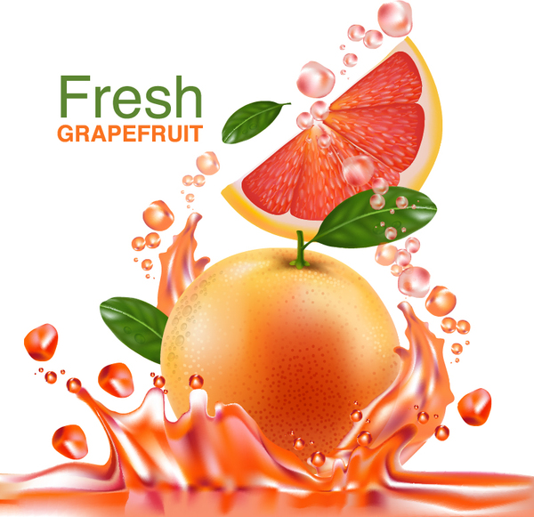 Fresh grapefruit drink poster vector 01