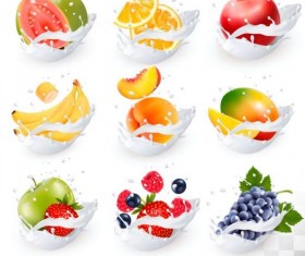 Fruit and splash milk vector illustration 02