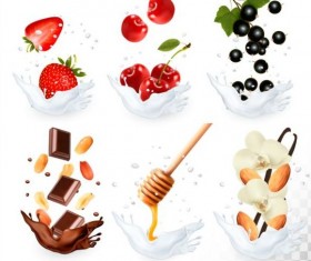 Fruit and splash milk vector illustration 04
