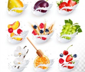 Fruit and splash milk vector illustration 05