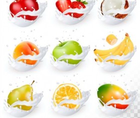 Fruit and splash milk vector illustration 06