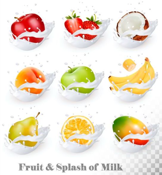Fruit and splash milk vector illustration 06