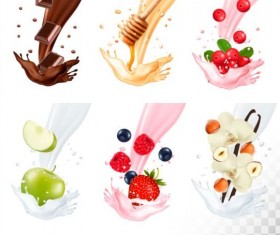 Fruit and splash milk vector illustration 08