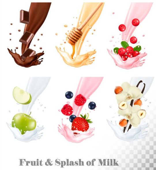 Fruit and splash milk vector illustration 08