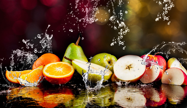 Fruits and Splashing water Stock Photo 01