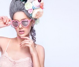 Girl with heart glasses Stock Photo