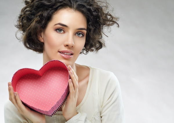 Girl with heart-shaped box Stock Photo 02