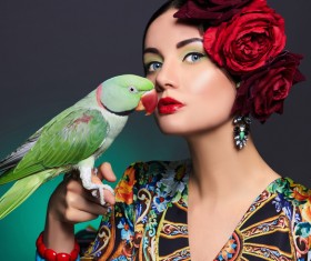 Girl with parrot Stock Photo 01
