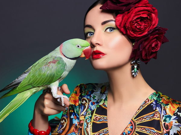 Girl with parrot Stock Photo 01