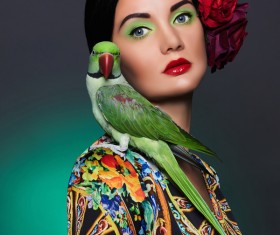 Girl with parrot Stock Photo 02