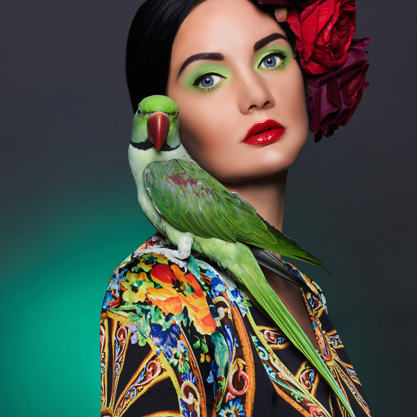 Girl with parrot Stock Photo 02