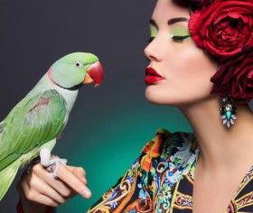 Girl with parrot Stock Photo 03
