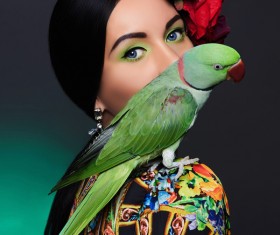 Girl with parrot Stock Photo 04