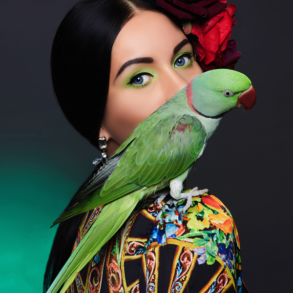 Girl with parrot Stock Photo 04