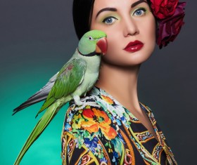 Girl with parrot Stock Photo 05