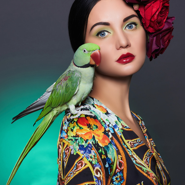 Girl with parrot Stock Photo 05