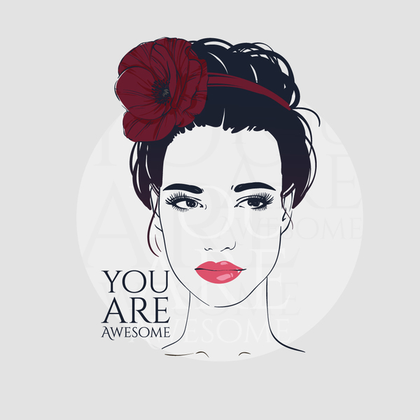 Girl with red rose hand drawn vector 03