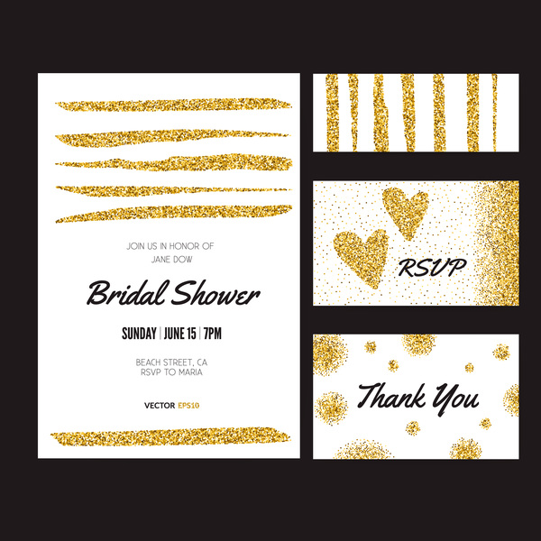 Gold glitter card with cover template vector