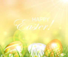 Golden Easter eggs in the grass vector