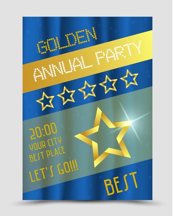 Golden annual party poster with stars vector