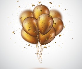 Golden balloon with confetti vector background 01