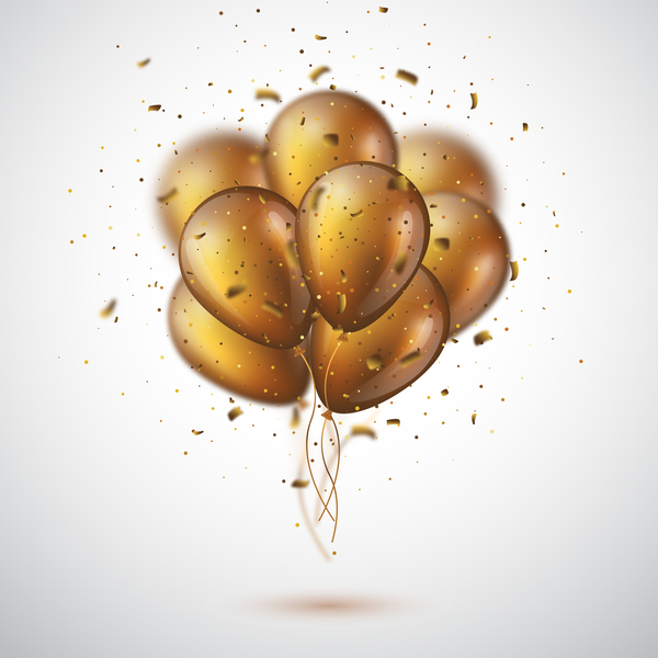 Golden balloon with confetti vector background 01
