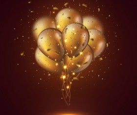 Golden balloon with confetti vector background 02