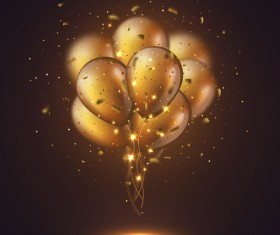 Golden balloon with confetti vector background 03