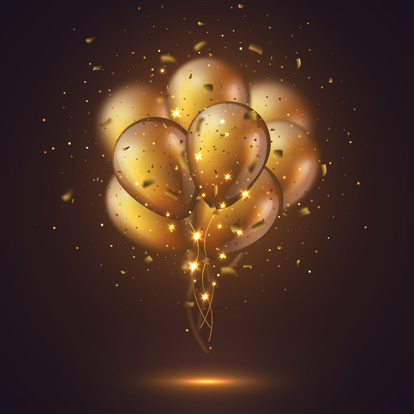 Golden balloon with confetti vector background 03