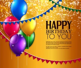 Golden birthday background with colored balloons vector