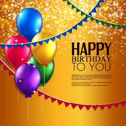 Golden birthday background with colored balloons vector free download