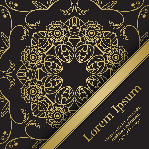 Golden decorative with black background vector 02