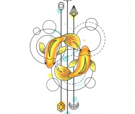 Golden fish with decorative illustration vector