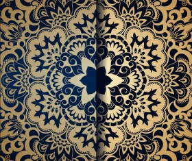 Golden ornament pattern with blue background vector 01