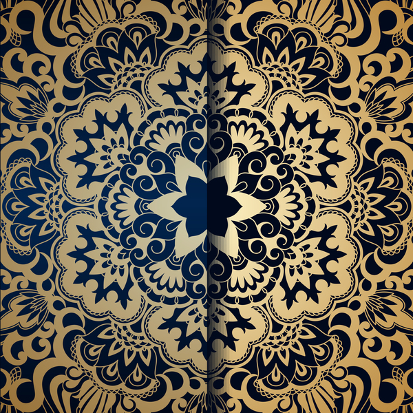 Golden ornament pattern with blue background vector 01