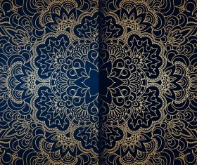 Golden ornament pattern with blue background vector 02