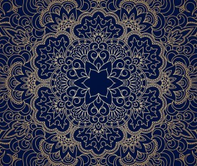 Golden ornament pattern with blue background vector 03